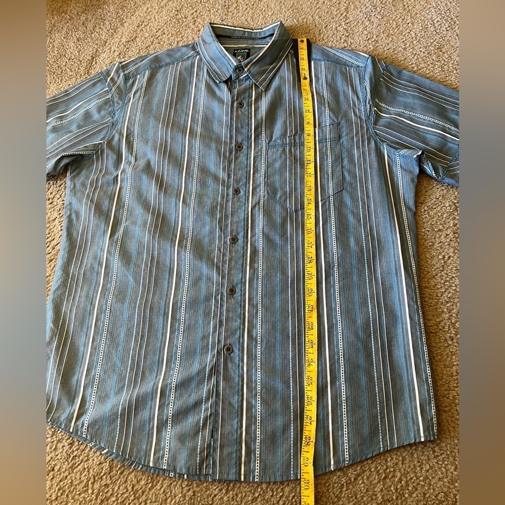 Kuhl Suncel Blue Striped Button Down Cotton Blend Shirt Mens Medium Short Sleeve - Picture 15 of 15